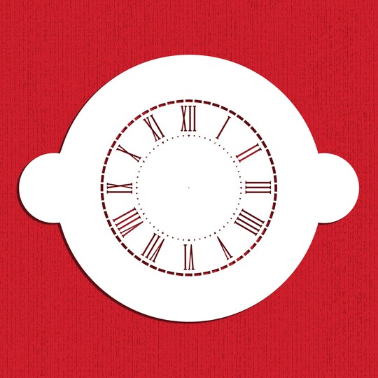 Designer Stencils; 4.5-Inch Clock Cake Stencil | C290 by Designer Stencils | Cake Decorating Tools | Baking Stencils for Royal Icing, Airbrush, Dusting Powder | Reusable Plastic Food Grade Stencil for Cakes | Easy to Use & Clean Cake Stencil; Category:Cake Decorating Tools; Image:1